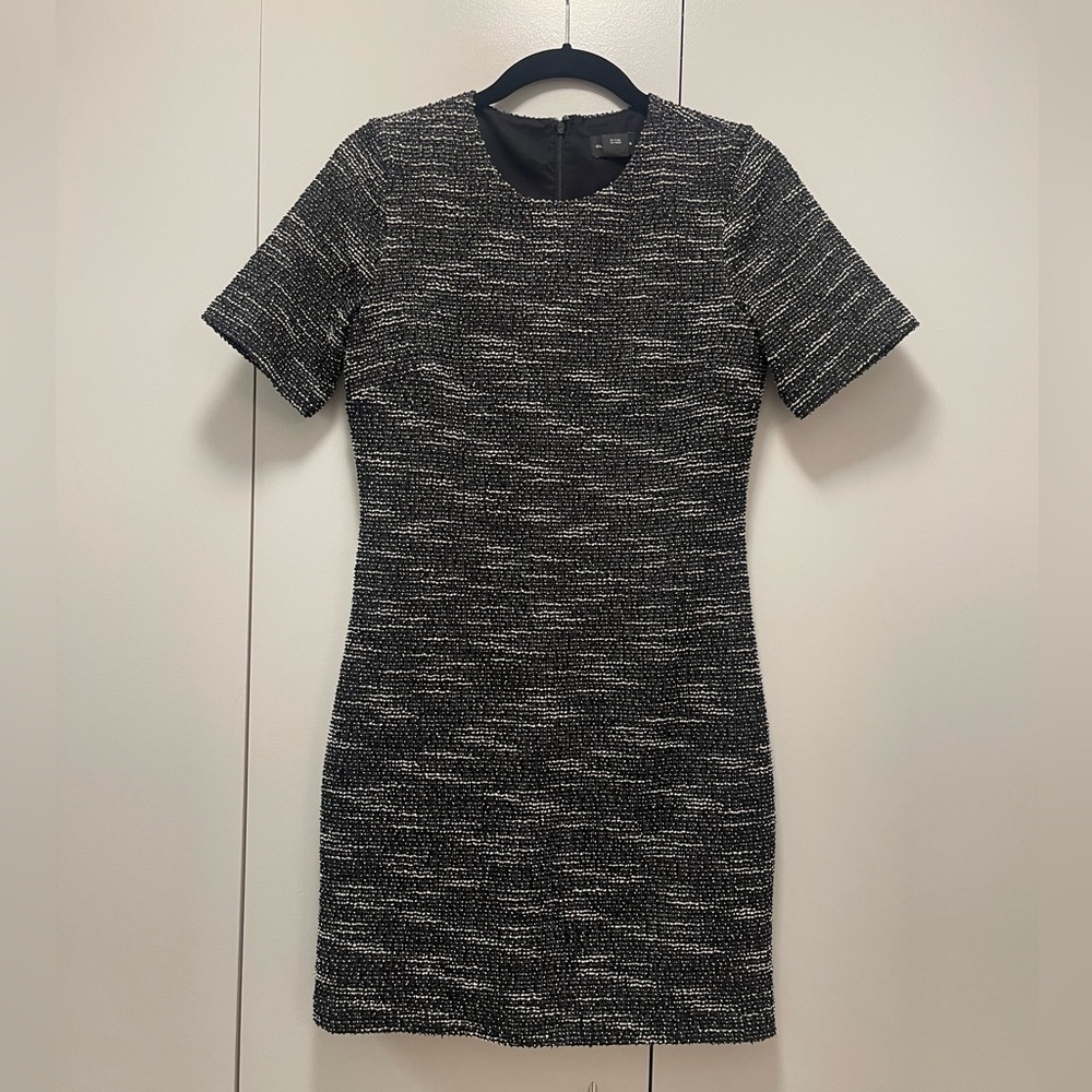 Club Monaco Black and White Tweed Short-Sleeve Sheath Dress